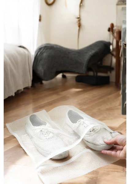 ( 2 Adet ) Beyaz Renk Ayakkabı Yıkama Filesi Fermuarlı Ayakkabı Temizleme ve Bakım Filesi