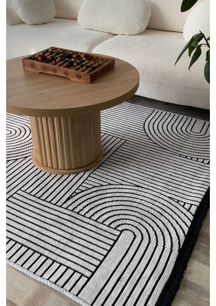 Etnik Desenli Krem Siyah Salon Halısı Mutfak Halısı Yolluk Otantik Halı