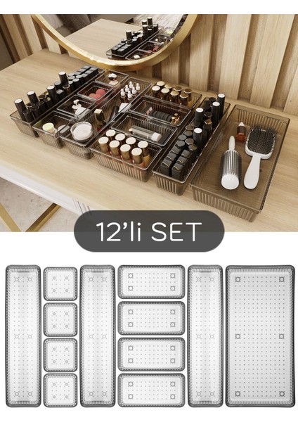 12'li Modüler Takı ve Makyaj Organizer, Siyah, 10x15 cm, Plastik, Çok Amaçlı Düzenleyici