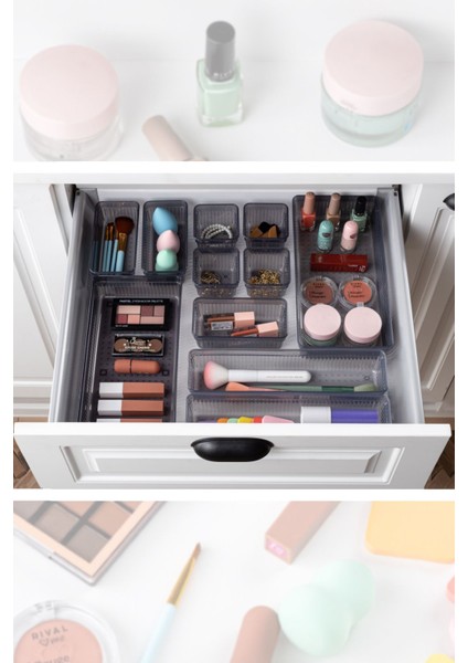 12'li Modüler Takı ve Makyaj Organizer, Siyah, 10x15 cm, Plastik, Çok Amaçlı Düzenleyici