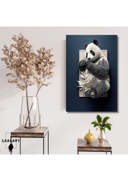 Tekli Dikey Kanvas Duvar Tablosu 3 Boyut Görünümlü Sevimli Panda