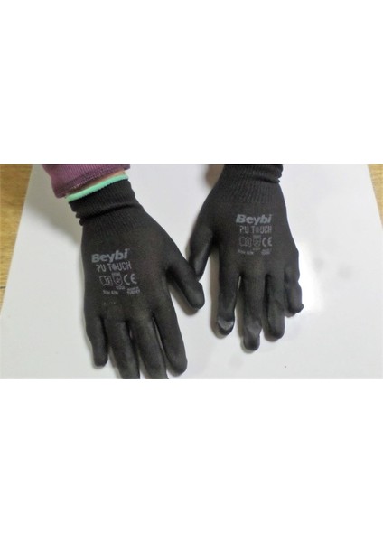 Pu Touch Polyester Örme Iş Eldiveni Medium No:8 Siyah (2çift)