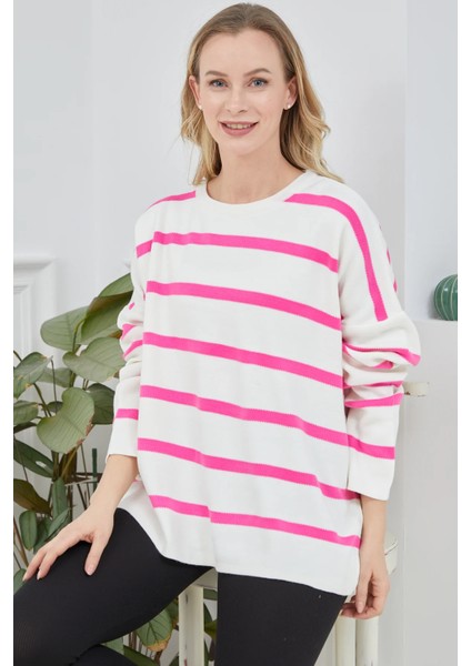Kadın Triko Çizgili Kazak