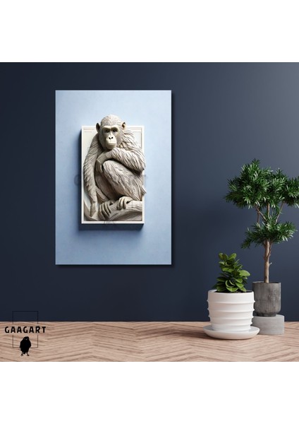 Tekli Dikey Kanvas Duvar Tablosu 3 Boyut Görünümlü Maymun