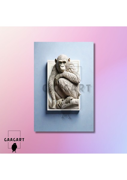 Tekli Dikey Kanvas Duvar Tablosu 3 Boyut Görünümlü Maymun modelleri