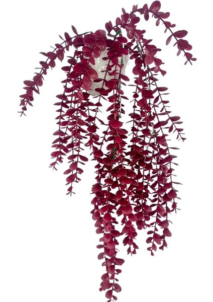 Yapay Çiçek Saksıda Sarkan Şimşir Bordo Okaliptus Yapay Sarmaşık Pastel 60CM