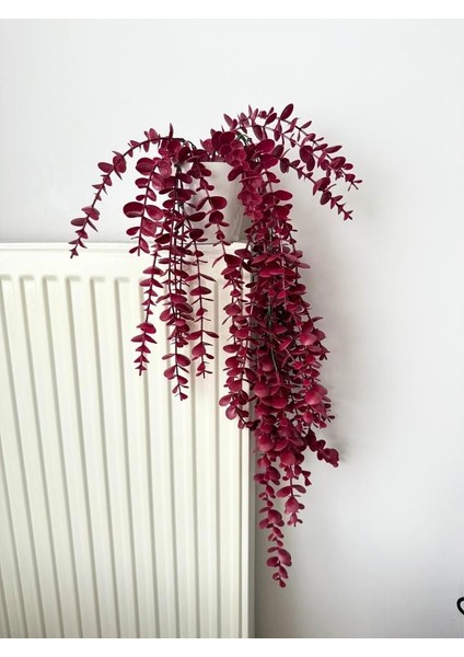 Yapay Çiçek Saksıda Sarkan Şimşir Bordo Okaliptus Yapay Sarmaşık Pastel 60CM