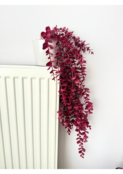 Yapay Çiçek Saksıda Sarkan Şimşir Bordo Okaliptus Yapay Sarmaşık Pastel 60CM