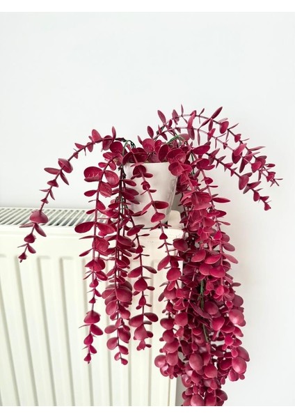 Yapay Çiçek Saksıda Sarkan Şimşir Bordo Okaliptus Yapay Sarmaşık Pastel 60CM