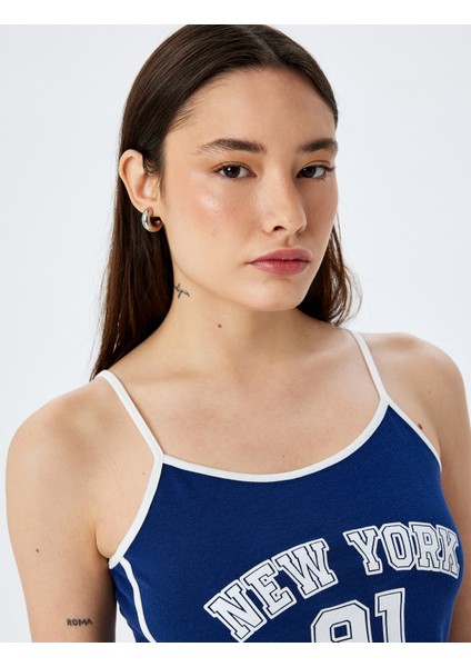 Kolej Baskılı Ince Askılı Slim Fit Crop Atlet