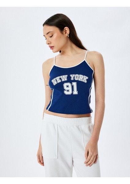 Kolej Baskılı Ince Askılı Slim Fit Crop Atlet modelleri