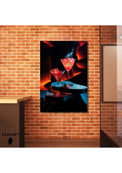 Tekli Dikey Kanvas Duvar Tablosu Kokteyl Bardakları Dumanlı Buzlu
