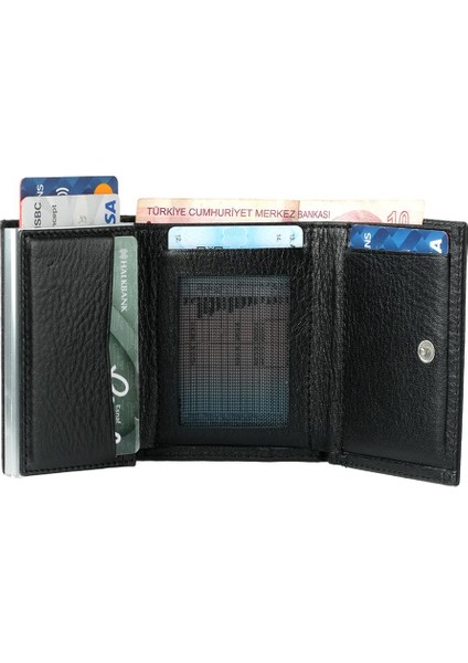 Siyah Bozuk Para Bölmeli Fermuarlı Deri Mekanizmalı Kartlık Cüzdan modelleri