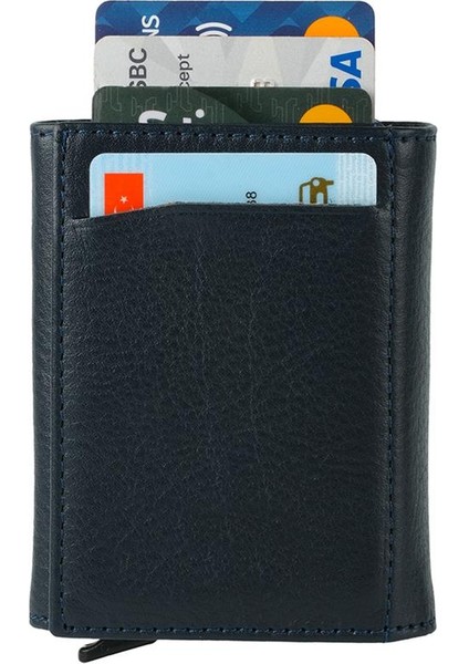 Lacivert Bozuk Para Bölmeli Fermuarlı Deri Mekanizmalı Kartlık Cüzdan fiyatları