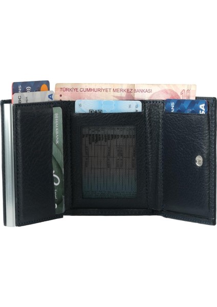 Lacivert Bozuk Para Bölmeli Fermuarlı Deri Mekanizmalı Kartlık Cüzdan modelleri