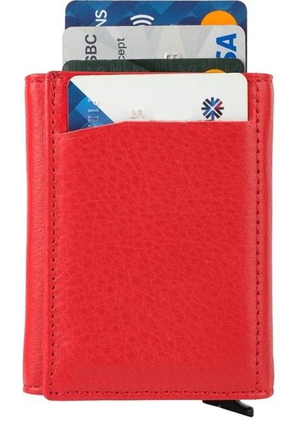 Kırmızı Bozuk Para Bölmeli Fermuarlı Deri Mekanizmalı Kartlık Cüzdan fiyatları