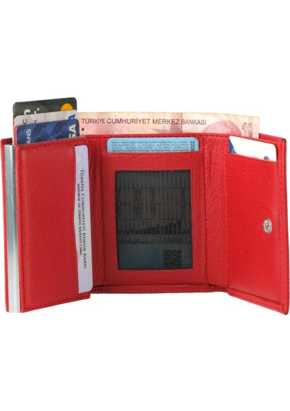 Kırmızı Bozuk Para Bölmeli Fermuarlı Deri Mekanizmalı Kartlık Cüzdan modelleri