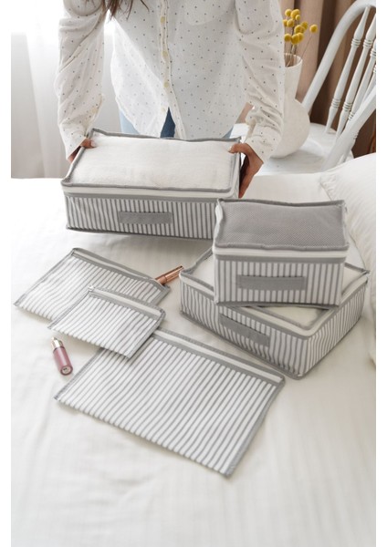 6 Parça Gri Halat Seyahat Hurç Seti, Hafif ve Dayanıklı Polipropilen Malzeme