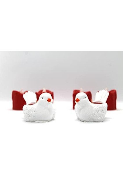 Adet Beyaz Parlak Kuş Mumluk-Dekoratif Hediye-Dekoratif Mumluk El Yapımı-Tealight Tutucu-Küçük