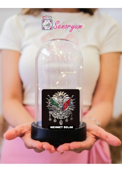 Kişiye Özel Isimli Osmanlı Turacı Hediyelik Işıklı Fanus