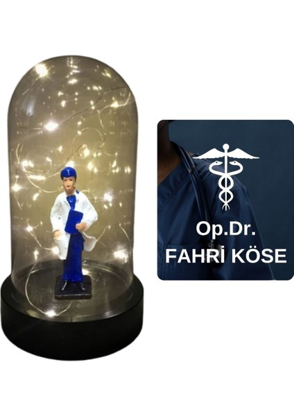 Erkek Doktor Hediye Kişiye Özel Isimli Işıklı Fanus