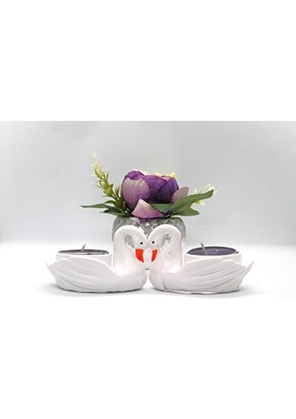 Adet Beyaz Parlak Kuğu Mumluk-Dekoratif Hediye-Tealight Tutucu-Dekoratif Mumluk El Yapımı-Küçük