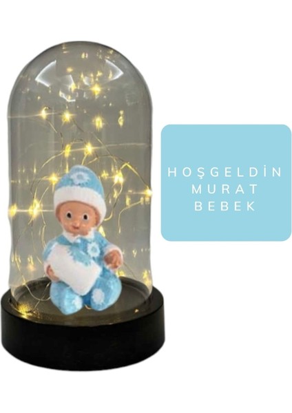 Hoşgeldin Erkek Bebek Işıklı Isimli Işıklı Hediye Fanus