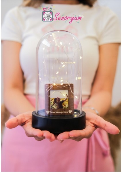 Hediye Fotoğraflı Işıklı Büyük Fanus