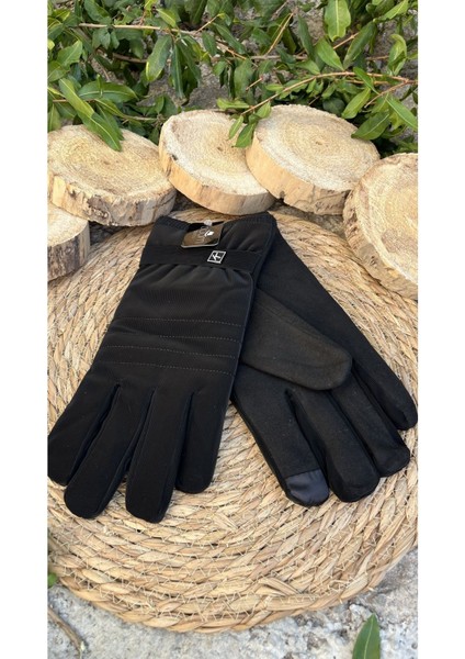 Kadife polar dokunmatik erkek eldiven, şık ve rahat kullanım, siyah renk, polyester dokuma fiyatları