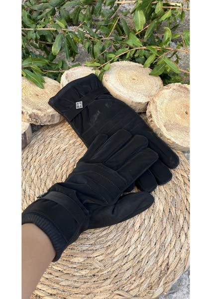 Kadife polar dokunmatik erkek eldiven, şık ve rahat kullanım, siyah renk, polyester dokuma modelleri