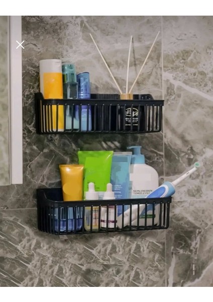 Siyah 2li Plastik Kuvvetli Yapışkanlı Banyo Mutfak Organizeri