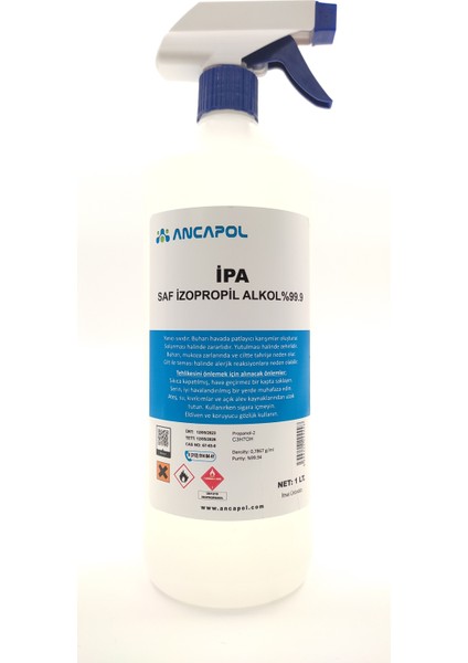 1 Litre Sprey Başlıklı %99,9 Saf Ipa Izo Propil Alkol Temzilik Solventi (Izopropanol)