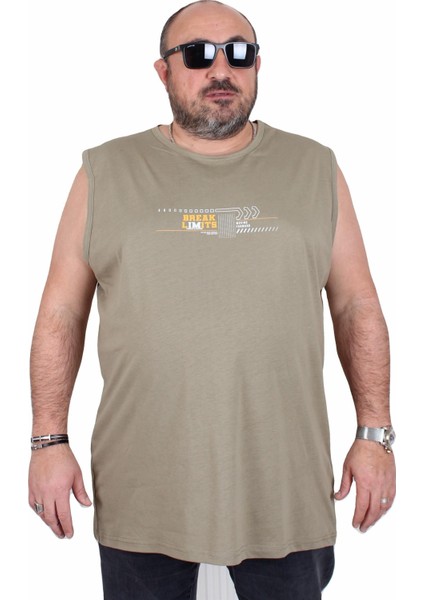 Büyük Beden Baskılı Kolsuz Tişört Break Limits 25153 Hakı