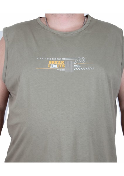 Büyük Beden Baskılı Kolsuz Tişört Break Limits 25153 Hakı fiyatları