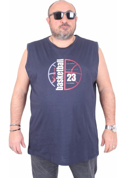 Büyük Beden Baskılı Kolsuz Tişört Basketball 25150 Lacıvert