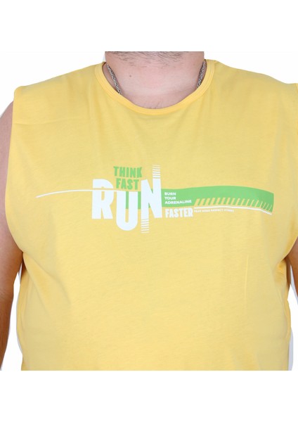 Büyük Beden Baskılı Kolsuz Tişört Think Fast Run 25152 Sarı fiyatları