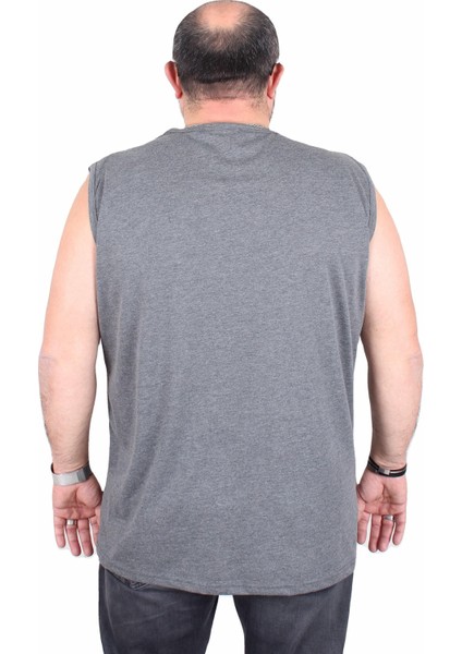 Büyük Beden Baskılı Kolsuz Tişört Beach Paradise 25151 Grı Melanj modelleri