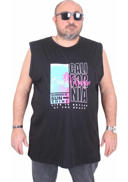 Büyük Beden Baskılı Kolsuz Tişört Beach Paradise 25151 Sıyah