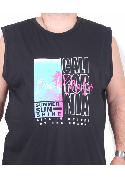Büyük Beden Baskılı Kolsuz Tişört Beach Paradise 25151 Sıyah fiyatları