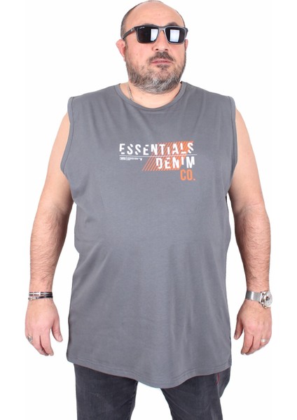 Büyük Beden Baskılı Kolsuz Tişört Denim 25154 Fume