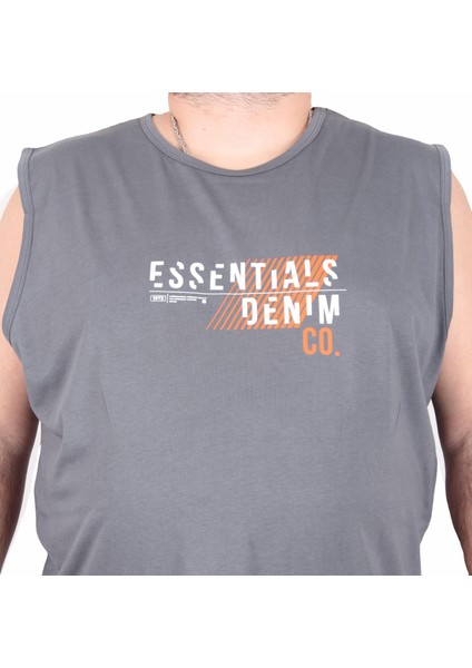 Büyük Beden Baskılı Kolsuz Tişört Denim 25154 Fume fiyatları