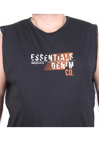 Büyük Beden Baskılı Kolsuz Tişört Denim 25154 Sıyah fiyatları