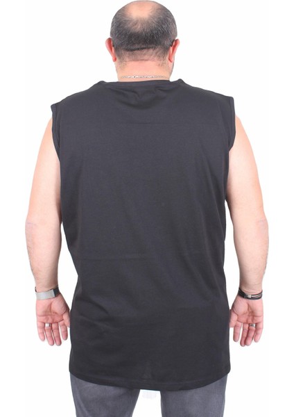 Büyük Beden Baskılı Kolsuz Tişört Denim 25154 Sıyah modelleri