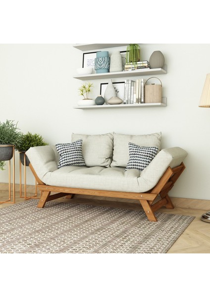 Fonksiyonel Yataklı Otantik Doğal Ahşap Kanepe Teak Renk