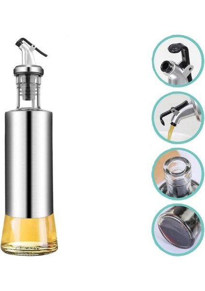 350 ml Sızdırmaz Başlıklı Cam Yağdanlık Paslanmaz Damlatmaz Kapaklı Sosluk Sirkelik Yağ Şişesi