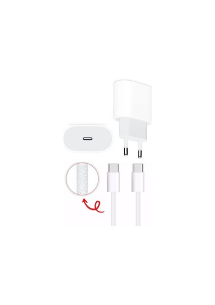 Flashshope Iphone 15 16 Pro Promax Samsung Şarj Aleti 35W Örgülü Kablo Type C To Type C Şarj Data Kablo