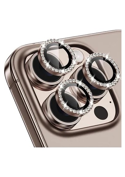 Apple iPhone 16 Pro / 16 Pro Max Uyumlu Kristal Taşlı Kamera Lens Koruyucu