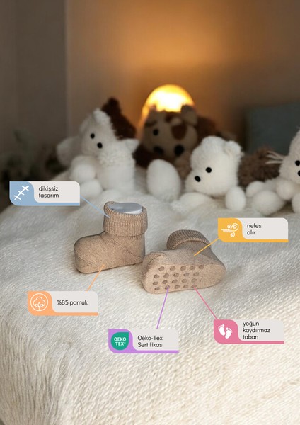 Kaydırmaz Taban 5'li Dikişsiz Organik Pamuklu Bebek Çorap Seti fiyatları