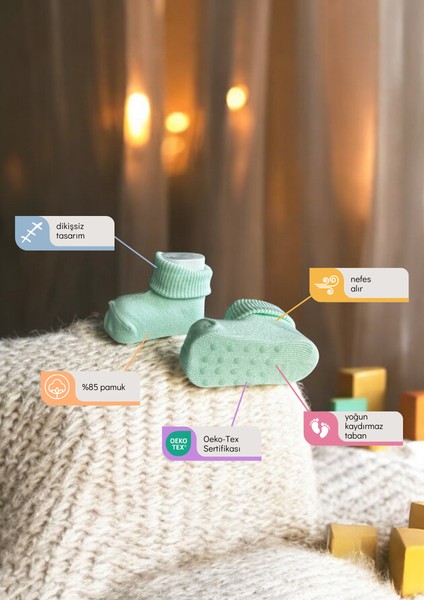 Kaydırmaz Taban 5'li Dikişsiz Organik Pamuklu Bebek Çorap Seti modelleri