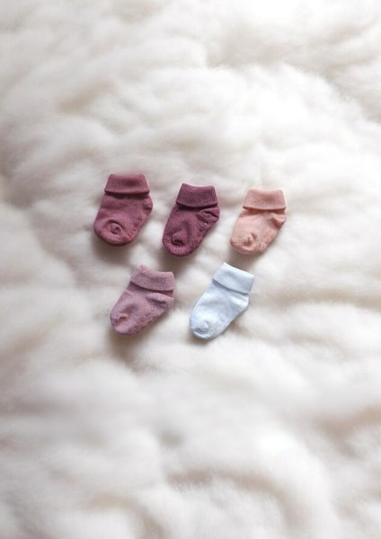 Kaydırmaz Taban 5'li Dikişsiz Organik Pamuklu Bebek Çorap Seti